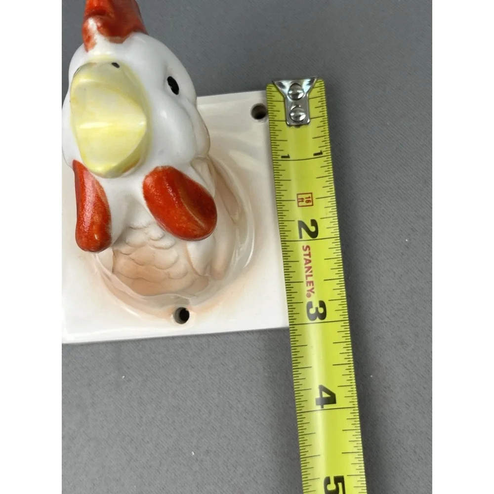 Vintage Ceramic Apron Towel Hook Holder Lot 2 Piece Chicken Duck Head & Hardware
